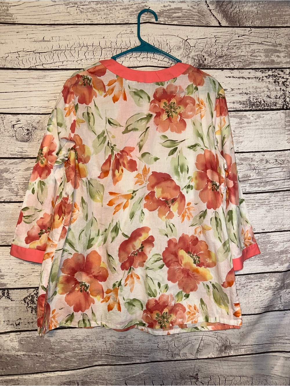 Signature by Larry Levine Floral Linen Blend Tunic Top Coral Pink XL - Picture 4 of 4